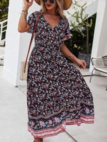 img 1 attached to TEMOFON Women's Summer Bohemian Casual Floral Print Maxi Dress with Short Sleeves, Sizes S-2XL