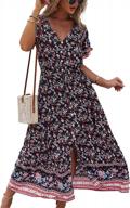 temofon women's summer bohemian casual floral print maxi dress with short sleeves, sizes s-2xl logo