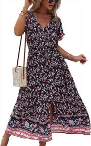 img 4 attached to TEMOFON Women's Summer Bohemian Casual Floral Print Maxi Dress with Short Sleeves, Sizes S-2XL
