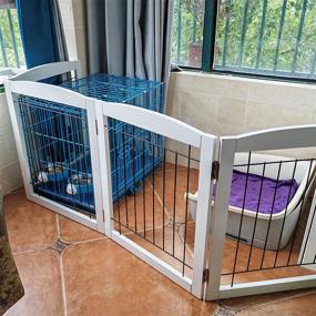 img 3 attached to ZJSF Freestanding Foldable Pet Dog Gate - Wooden 4-Panel Tall Fence for House, Stairs, White