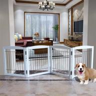 zjsf freestanding foldable pet dog gate - wooden 4-panel tall fence for house, stairs, white logo