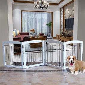 img 4 attached to ZJSF Freestanding Foldable Pet Dog Gate - Wooden 4-Panel Tall Fence for House, Stairs, White