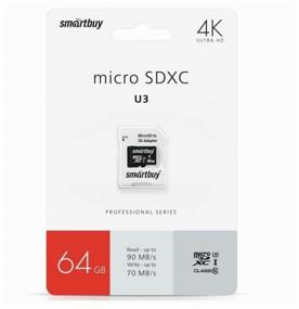 img 4 attached to SmartBuy Professional Series microSDXC 64GB Class 10, V30, A1, UHS-I U3, R/W 95/60MB/s Memory Card, SD Adapter, 1pc, Black