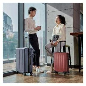 img 4 attached to Xiaomi suitcase, polycarbonate, support legs on the side, stiffeners, grooved surface, 64 l, size M, blue