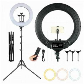 img 4 attached to 54 cm LED Soft Ring Light Light RL-21 Ring Selfie Lamp with Remote Control, Carrying Bag and Tripod