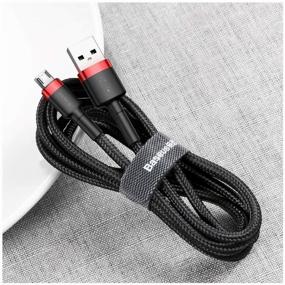 img 2 attached to Базеус автомобильное зарядное устройство - кабель USB-Micro 2.4A быстрая зарядка, длина 1 метр в красно-черном цвете.