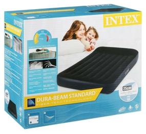 img 4 attached to 🛏️ Intex Pillow Rest Raised Air Mattress with Fiber-Tech Technology in Dark Blue - Size: 191x137 cm