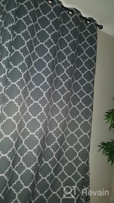 img 1 attached to Thermal Insulated Extra Wide Blackout Curtain For Sliding Glass Door - Grommet Top Patio Door Curtain In Dove And White Moroccan Tile Quatrefoil Pattern (100X96 Inches) By H.VERSAILTEX review by Kristen Simpson