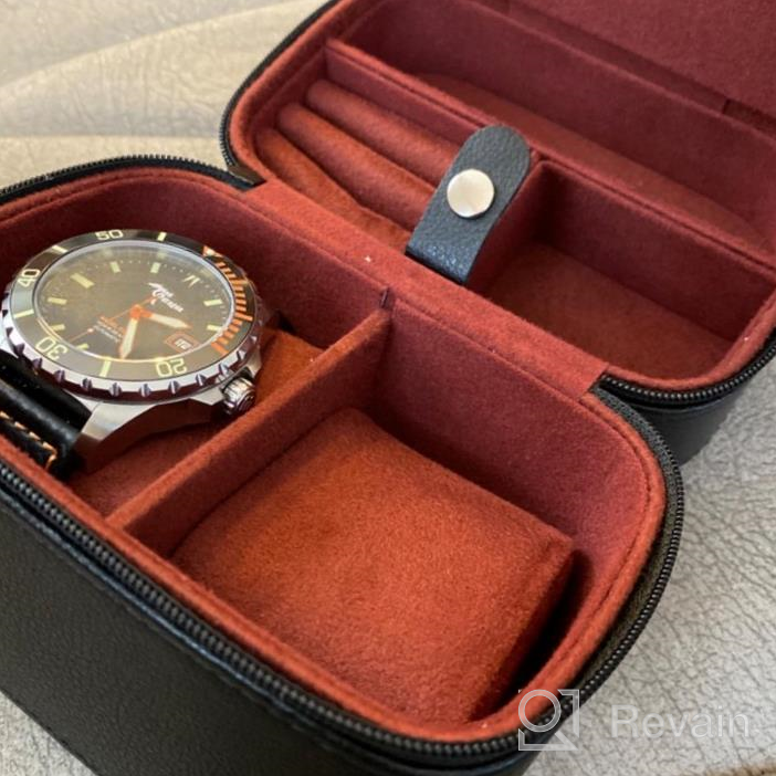img 1 attached to Portable 2-Watch Travel Case Storage Organizer By ROTHWELL - Fits Watches Up To 50Mm (Black/Grey) review by Jon Robertson