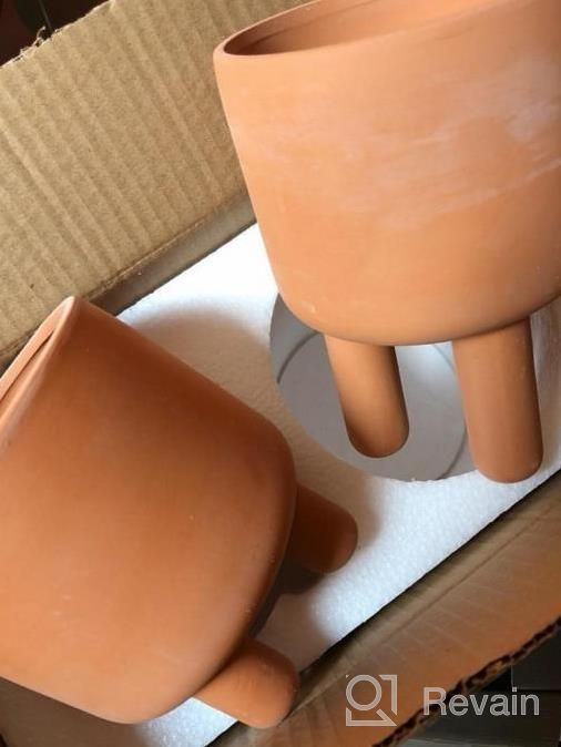 img 1 attached to Set Of 2 - 4.5" Terracotta Clay Plant Pots W/ 3 Legs & Saucer | Indoor Succulent Planters review by Tony Dago