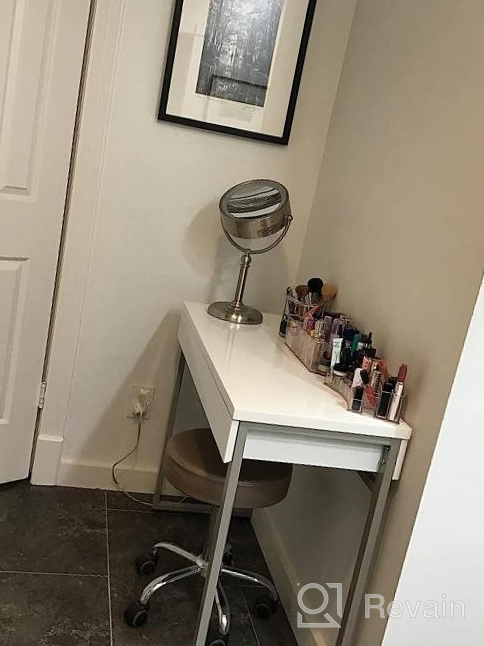 img 1 attached to Glossy White Vanity Desk By GreenForest With 2 Drawers, Modern Style Console Table For Bedroom, Home Office, & Makeup Station - 47" With Gold Metal Legs (Mirror Not Included) review by James Martin