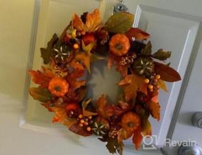 img 5 attached to 20" Autumn Fall Wreath With Pumpkin, Pinecone, Cotton Boll, Berries - Maple Leaves Harvest Decoration For Thanksgiving And Door Decor
