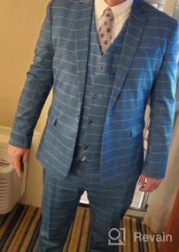 img 6 attached to Mens 3-Piece Plaid Suit Set Modern Fit Jacket Tux Blazer Vest Pants