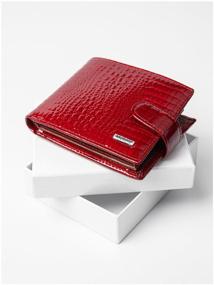 img 3 attached to Purse Small Women Genuine Leather Red / Leather Card Wallet, Money on Button