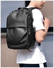 img 2 attached to Business backpack Vintage Bags with Usb (Black) leather men's women's travel backpack for a laptop sports urban made of eco-leather