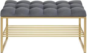 img 2 attached to RUBY MINI bench, gold, Mouse Gray upholstery, carriage tie