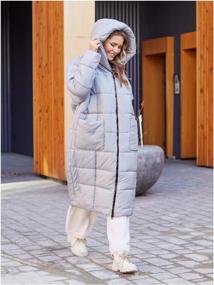 img 3 attached to Women's down jacket for spring long with an oversize hood light gray