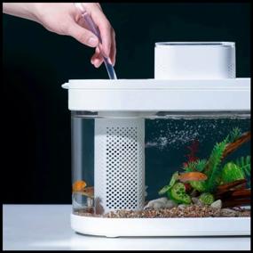 img 4 attached to Xiaomi Geometry Fish Tank Aquaponics Ecosystem C180 Standart Set - 8L Aquarium with Soil, Filter, and Cover - White