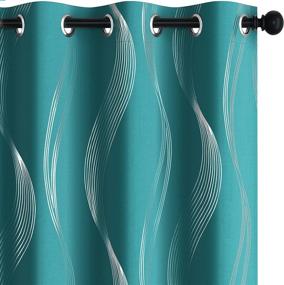 img 4 attached to Turquoise Blackout Curtains With Wave Print - Deconovo Room Darkening Thermal Insulated Grommet Top Curtains For Kids Room - Includes 2 Panels, 42X72 Inch