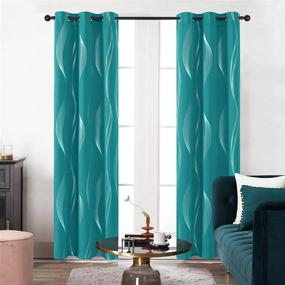 img 3 attached to Turquoise Blackout Curtains With Wave Print - Deconovo Room Darkening Thermal Insulated Grommet Top Curtains For Kids Room - Includes 2 Panels, 42X72 Inch