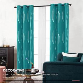 img 1 attached to Turquoise Blackout Curtains With Wave Print - Deconovo Room Darkening Thermal Insulated Grommet Top Curtains For Kids Room - Includes 2 Panels, 42X72 Inch