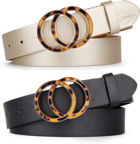img 4 attached to Fashion Double Circle Buckle Leather Women's Accessories ~ Belts