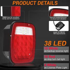 img 3 attached to Waterproof CMVT Auto Tail Lights - 38LED Universal for Jeep Wrangler YJ TJ CJ Truck Trailer Boat RV Flatbed. Stop Brake Turn License Reverse Taillights Rear Combination. 12V, 2PCS