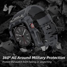 img 1 attached to Rugged Sport Military Band With Bumper Cover, Compatible With Apple Watch 45Mm/44Mm/42Mm, Men'S TPU Strap With Metal Pieces For IWatch Series SE2 SE 8 7 6 5 4 3 2 1, Dark Gray By OUHENG