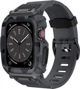 img 4 attached to Rugged Sport Military Band With Bumper Cover, Compatible With Apple Watch 45Mm/44Mm/42Mm, Men'S TPU Strap With Metal Pieces For IWatch Series SE2 SE 8 7 6 5 4 3 2 1, Dark Gray By OUHENG