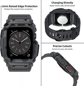 img 2 attached to Rugged Sport Military Band With Bumper Cover, Compatible With Apple Watch 45Mm/44Mm/42Mm, Men'S TPU Strap With Metal Pieces For IWatch Series SE2 SE 8 7 6 5 4 3 2 1, Dark Gray By OUHENG