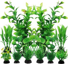 img 4 attached to 10-Piece Green Fish Tank Decorations Set: PietyPet Plastic Plants for Aquarium