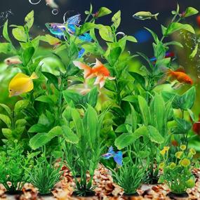 img 1 attached to 10-Piece Green Fish Tank Decorations Set: PietyPet Plastic Plants for Aquarium