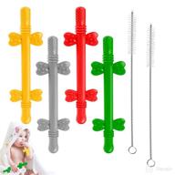 🍼 hollow teether tubes for babies 6-12 months + bonus teething toys for babies 0-6 months – includes 2 cleaning brushes. soft silicone teething tubes for soothing relief. chew straw infant toy for ages 5-12 months logo