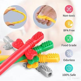 img 3 attached to 🍼 Hollow Teether Tubes for Babies 6-12 Months + Bonus Teething Toys for Babies 0-6 Months – Includes 2 Cleaning Brushes. Soft Silicone Teething Tubes for Soothing Relief. Chew Straw Infant Toy for Ages 5-12 Months