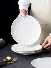 img 3 attached to Jusalpha Set Of 4 Japanese Style Porcelain Plates - Versatile Circular Serveware For Breakfast, Salad, And Steak Dinner - 8.8 Inches - Elegant White Finish (PL018)