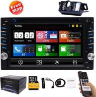 premium double din car stereo with gps navigation, bluetooth, dvd player, and free backup camera - touch screen, swc, usb, sd, 1080p, wireless remote control, multi language support logo