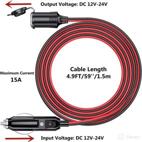 img 1 attached to 🔌 KEWIG 4.9FT Cigarette Lighter Extension Cord: 12V 24V Plug to Socket, 16AWG Heavy Duty Cable, 15A Fuse & LED Indicator