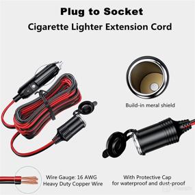 img 3 attached to 🔌 KEWIG 4.9FT Cigarette Lighter Extension Cord: 12V 24V Plug to Socket, 16AWG Heavy Duty Cable, 15A Fuse & LED Indicator