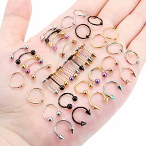 img 1 attached to 40Pcs 20G Surgical Steel Cartilage Earrings And Piercing Jewelry Set For Women And Men - Hoops, Studs, Labrets, Horseshoes, Nose, Lip, Tragus, Helix, Ear Body Piercings By Ftovosyo