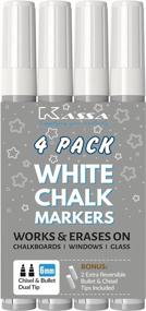 img 4 attached to Белые меловые маркеры Kassa, 4 упаковки: стираемые для школьной доски, классной комнаты, вывесок и окон - Двусторонний двусторонний маркер тонкой/зубчатой ​​краски