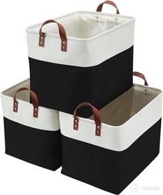 img 4 attached to 📦 Large Canvas Storage Baskets - DECOMOMO Closet Storage Bins 17x12x13inch for Laundry, Nursery, Toys, Linen - Black & White, XXL (3 Pack)