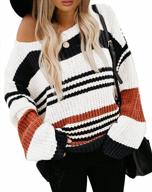 kirundo 2023 fall winter women's striped color block short sweater long sleeve crew neck casual loose knit pullover tops logo