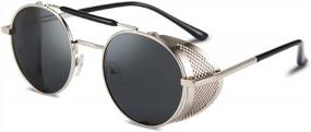 img 4 attached to Vintage Steam Punk Sunglasses With Side Shields For Men And Women - FEISEDY Round Shades B2518