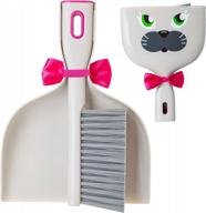 vigar felix handy set, 2-piece feline-themed dust pan set, includes brush and pan with ergonomic handles and hanging hole, grey logo