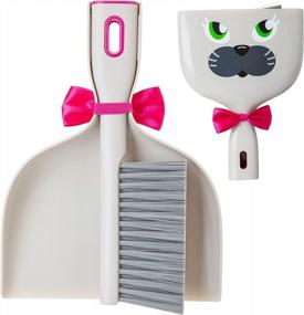 img 4 attached to Vigar Felix Handy Set, 2-Piece Feline-Themed Dust Pan Set, Includes Brush And Pan With Ergonomic Handles And Hanging Hole, Grey