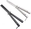 wayda butterfly knife, trainer martial arts practice tool steel metal folding knife comb unsharpened blade, training knife for practicing flipping tricks, set of 2 logo