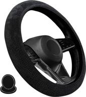 🚗 andalus diamond microfiber leather car steering wheel cover with soft velvet, universal 15 inch - includes 2pcs bling cup holder coasters gift - bling crystal rhinestone (black w/black diamonds) логотип