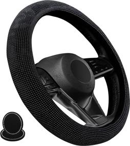 img 4 attached to 🚗 Andalus Diamond Microfiber Leather Car Steering Wheel Cover with Soft Velvet, Universal 15 Inch - Includes 2pcs Bling Cup Holder Coasters Gift - Bling Crystal Rhinestone (Black w/Black Diamonds)