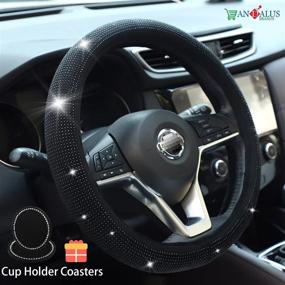 img 2 attached to 🚗 Andalus Diamond Microfiber Leather Car Steering Wheel Cover with Soft Velvet, Universal 15 Inch - Includes 2pcs Bling Cup Holder Coasters Gift - Bling Crystal Rhinestone (Black w/Black Diamonds)