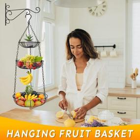 img 3 attached to Организуйте свою кухню с помощью прочной трехъярусной подвесной корзины для фруктов и органайзера для овощей HULISEN'S